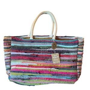 NWT All Natural Chindie Tote 100% Cotton Colorful Striped Tote Bag